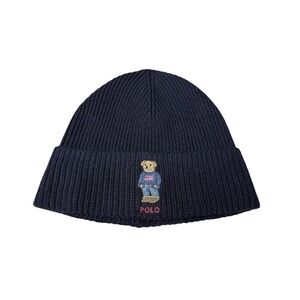Vintage Adult Blue Polo Ralph Lauren Regatta Bear Rib Beanie Hat 4g